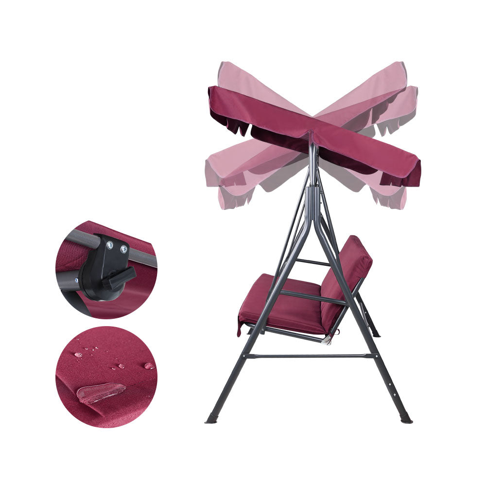 Gardeon Outdoor Swing Chair Garden Bench Furniture Canopy 3 Seater Wine Red GSC-BST-3S-WR