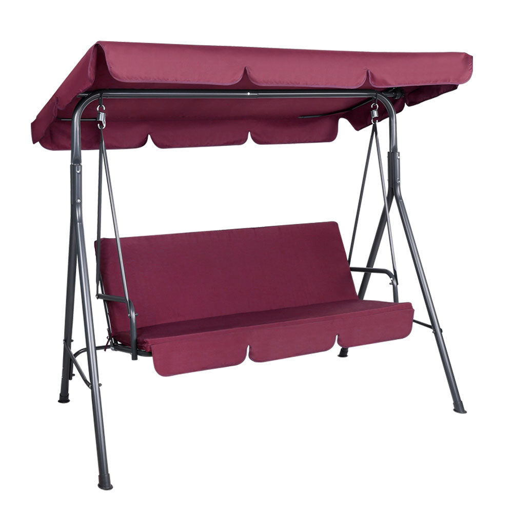 Gardeon Outdoor Swing Chair Garden Bench Furniture Canopy 3 Seater Wine Red GSC-BST-3S-WR