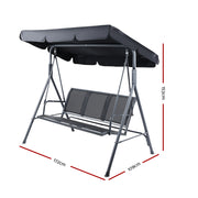 Gardeon Outdoor Swing Chair Garden Bench Furniture Canopy 3 Seater Mesh Black GSC-BST-LD2A-BK