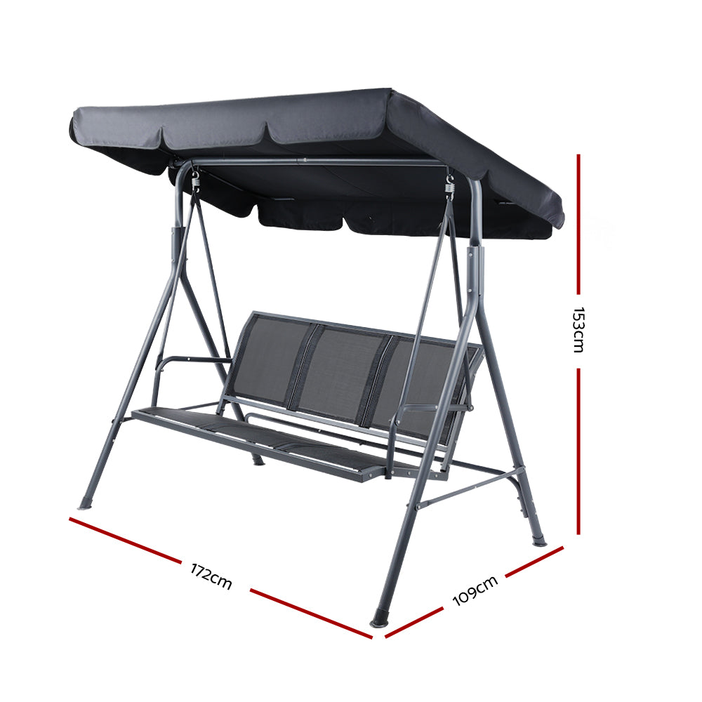 Gardeon Outdoor Swing Chair Garden Bench Furniture Canopy 3 Seater Mesh Black GSC-BST-LD2A-BK