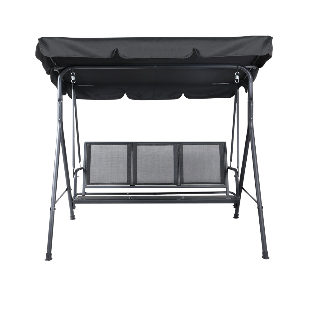 Gardeon Outdoor Swing Chair Garden Bench Furniture Canopy 3 Seater Mesh Black GSC-BST-LD2A-BK