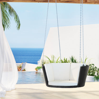 Gardeon Rattan Porch Swing Chair With Chain Cushion Outdoor Furniture Black GSC-BST-RAN-1S-BK