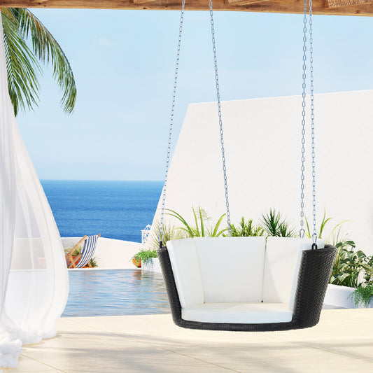 Gardeon Rattan Porch Swing Chair With Chain Cushion Outdoor Furniture Black GSC-BST-RAN-1S-BK