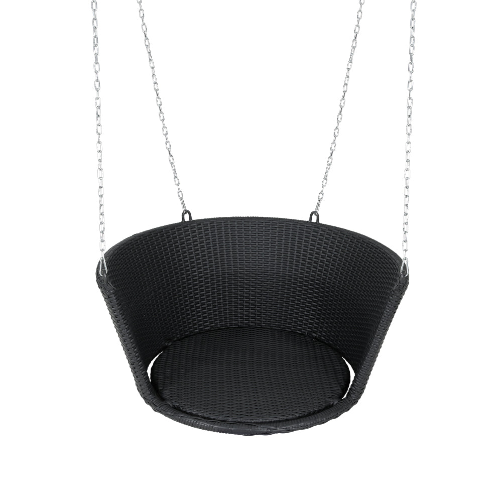 Gardeon Rattan Porch Swing Chair With Chain Cushion Outdoor Furniture Black GSC-BST-RAN-1S-BK