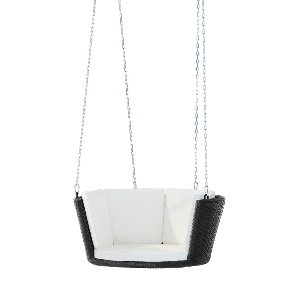 Gardeon Rattan Porch Swing Chair With Chain Cushion Outdoor Furniture Black GSC-BST-RAN-1S-BK