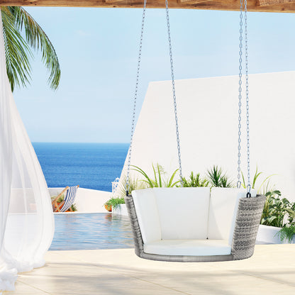 Gardeon Rattan Porch Swing Chair With Chain Cushion Outdoor Furniture Grey GSC-BST-RAN-1S-LGR