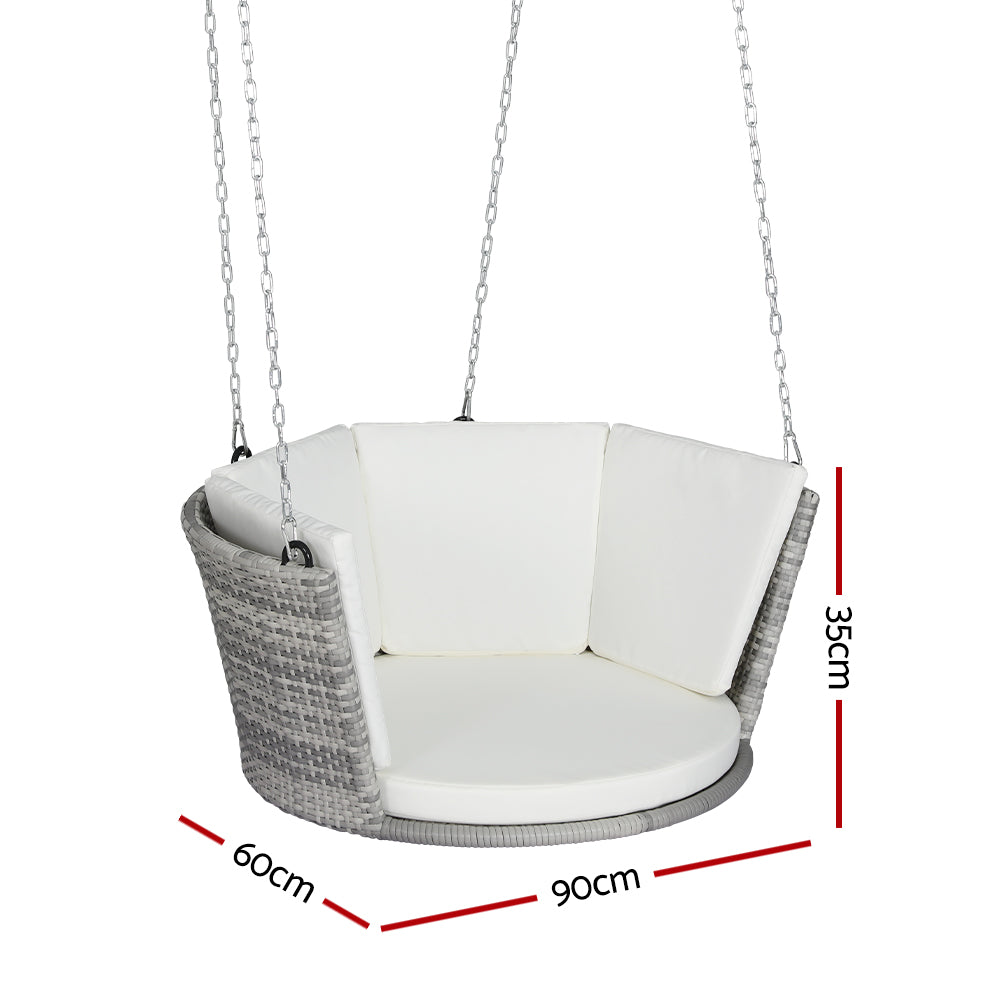 Gardeon Rattan Porch Swing Chair With Chain Cushion Outdoor Furniture Grey GSC-BST-RAN-1S-LGR
