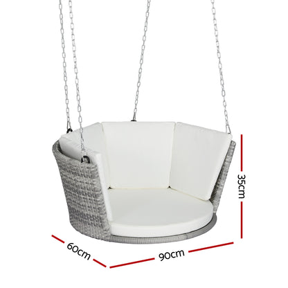 Gardeon Rattan Porch Swing Chair With Chain Cushion Outdoor Furniture Grey GSC-BST-RAN-1S-LGR