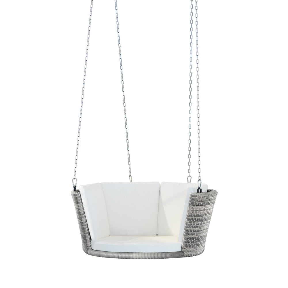 Gardeon Rattan Porch Swing Chair With Chain Cushion Outdoor Furniture Grey GSC-BST-RAN-1S-LGR