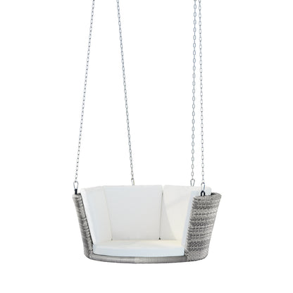 Gardeon Rattan Porch Swing Chair With Chain Cushion Outdoor Furniture Grey GSC-BST-RAN-1S-LGR
