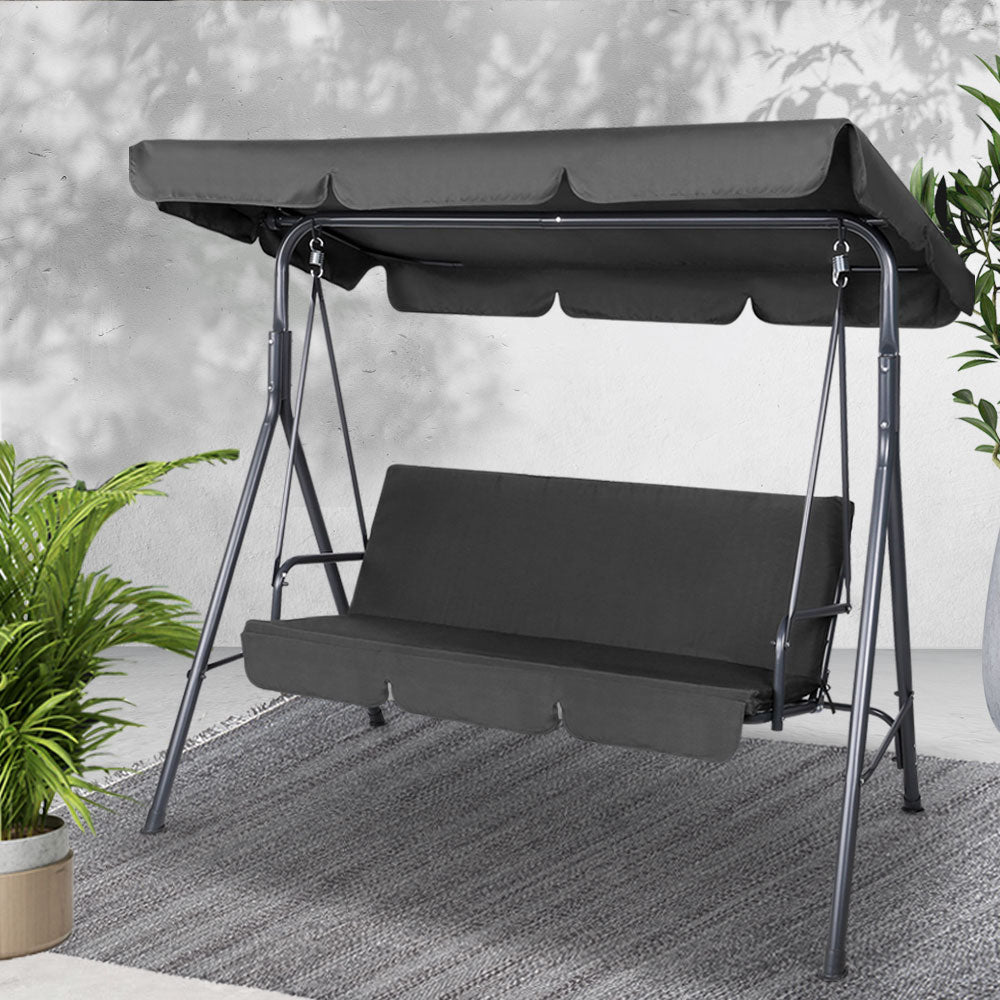 Gardeon Outdoor Swing Chair Garden Chair Bench Furniture Canopy 3 Seater Black GSC-MAJKA-3S-BK