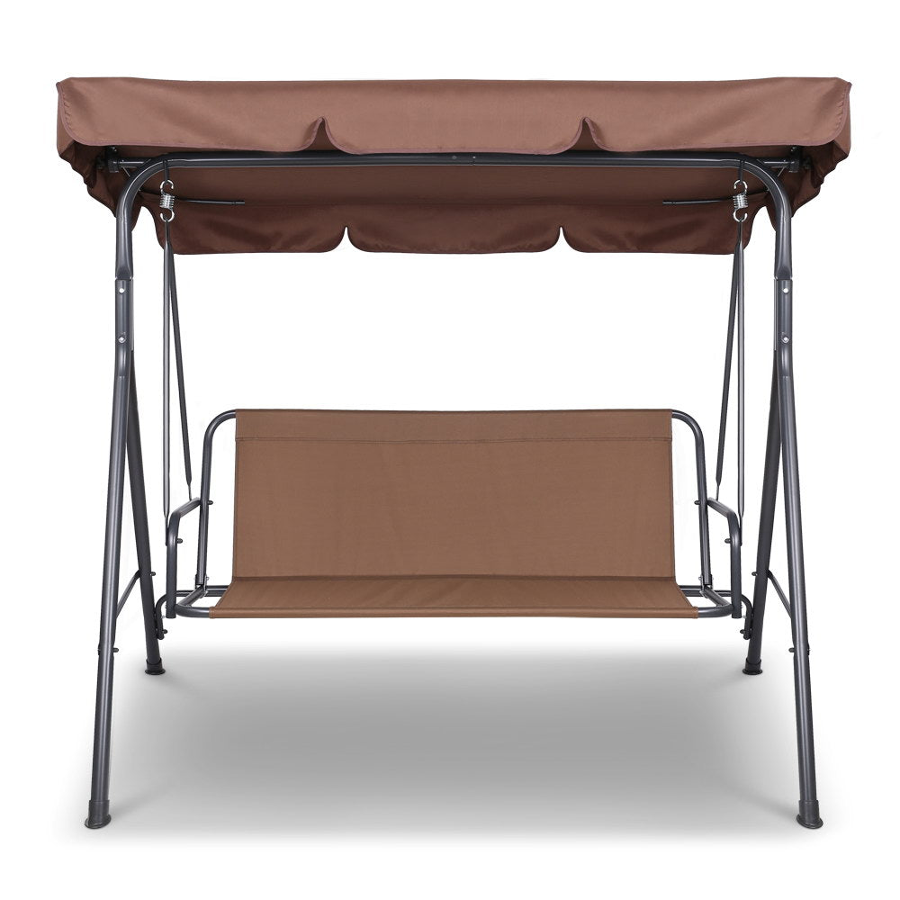 Gardeon Outdoor Swing Chair Garden Bench Furniture Canopy 3 Seater Coffee GSC-MAJKA-3S-CO
