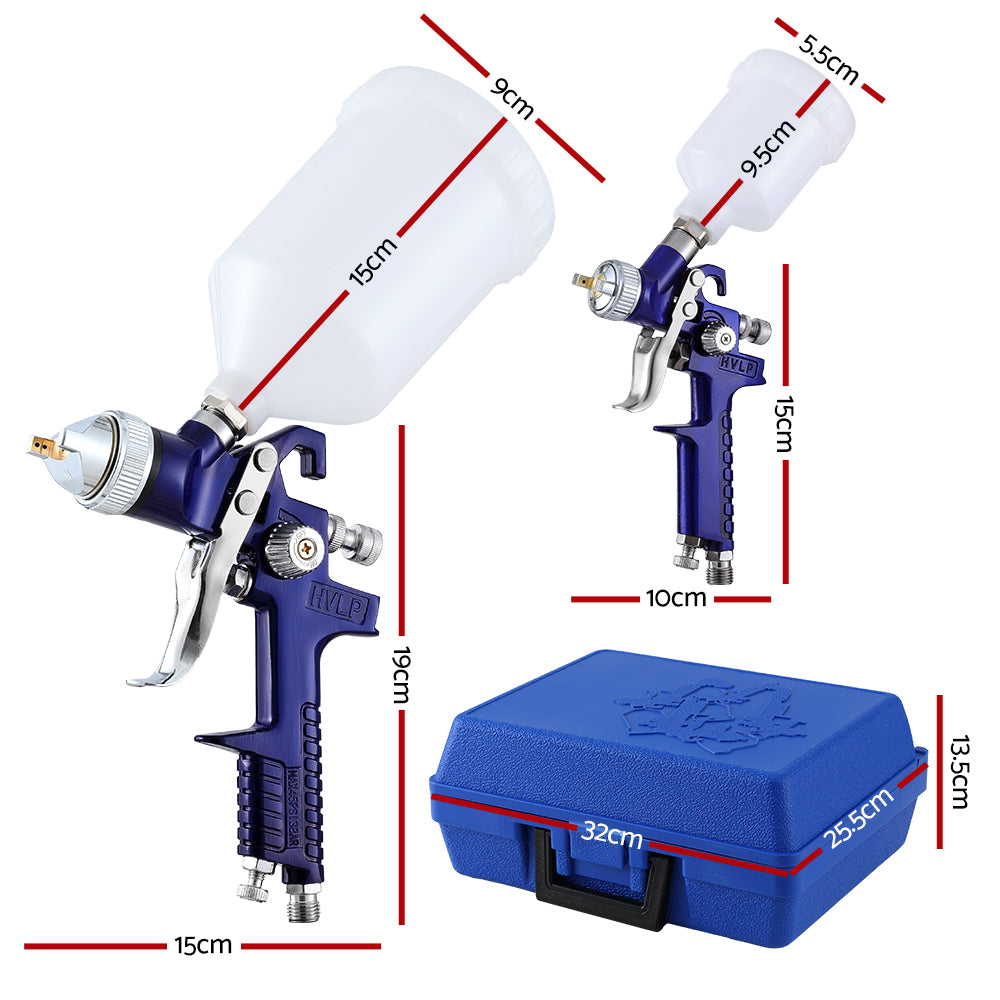 Giantz 2PC HVLP Spray Gun Paint Gun Gravity Feed 0.8mm 1.4,mm Nozzles Included GSG-2SG-BOX-BL