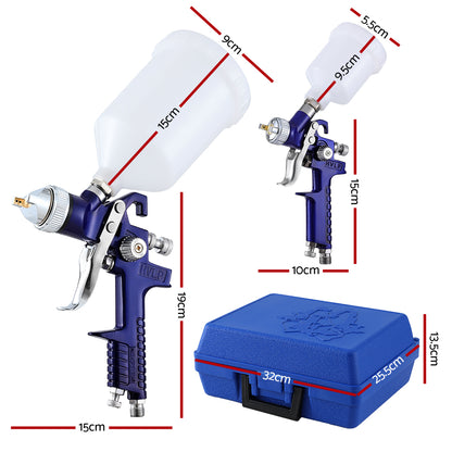 Giantz 2PC HVLP Spray Gun Paint Gun Gravity Feed 0.8mm 1.4,mm Nozzles Included GSG-2SG-BOX-BL
