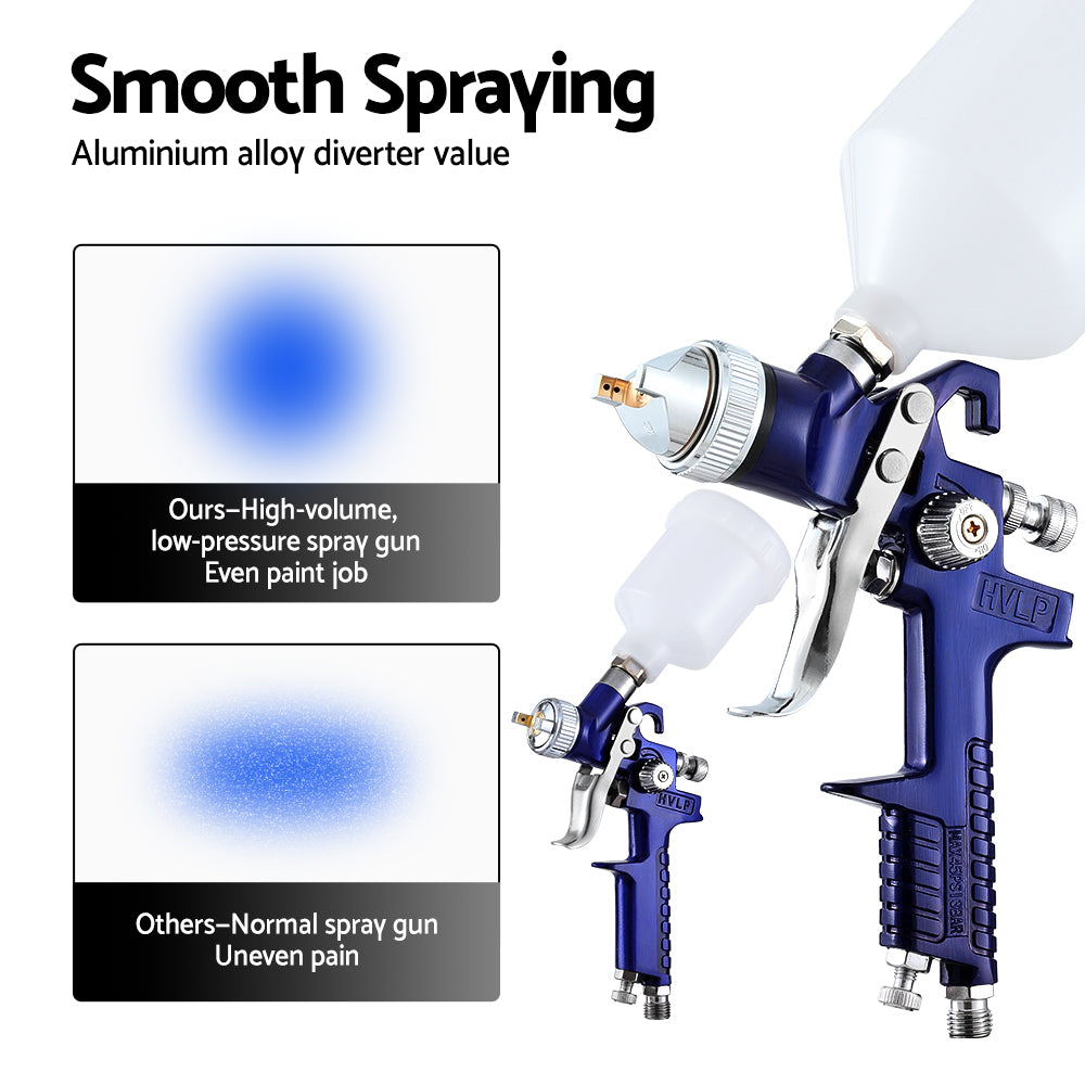 Giantz 2PC HVLP Spray Gun Paint Gun Gravity Feed 0.8mm 1.4,mm Nozzles Included GSG-2SG-BOX-BL