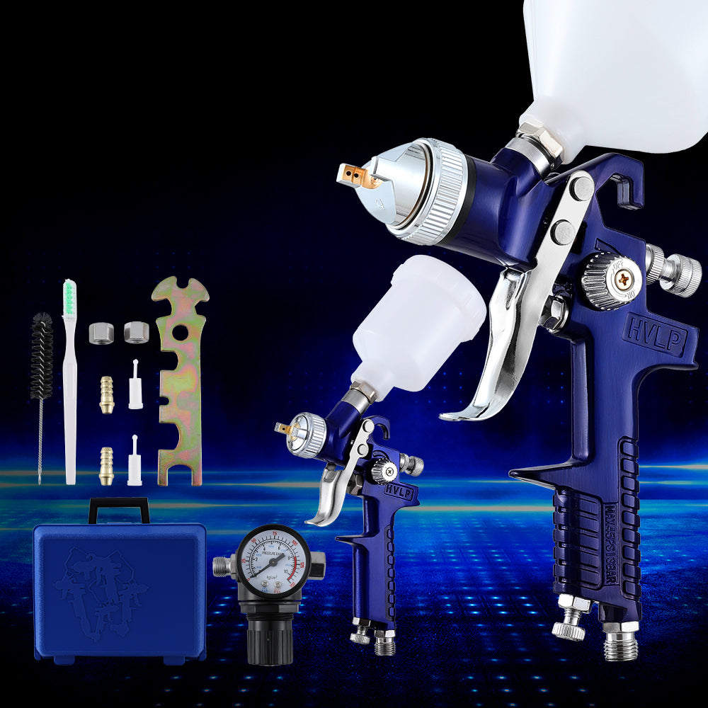 Giantz 2PC HVLP Spray Gun Paint Gun Gravity Feed 0.8mm 1.4,mm Nozzles Included GSG-2SG-BOX-BL