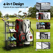Everfit Golf Bag Storage Golf Storage Garage Organizer with Wheels Black GSR-A-2T-BL