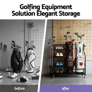 Everfit Golf Bag Storage Golf Storage Garage Organizer with Wheels Black GSR-A-2T-BL