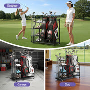 Everfit Golf Bag Storage Golf Storage Garage Organizer with Wheels Black GSR-A-2T-BL