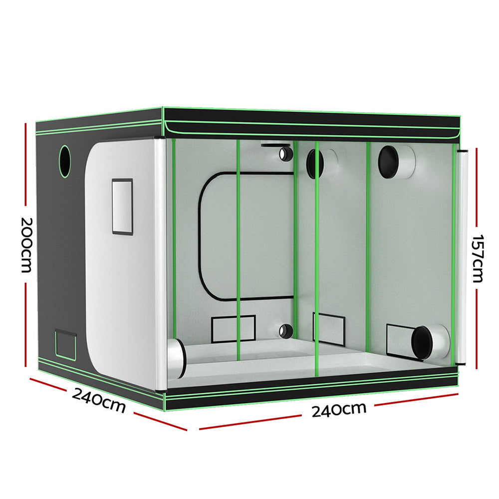 Green Fingers Grow Tent Kits 240x240x200cm Hydroponics Indoor Grow System Black GT-D-240X240X200-BK