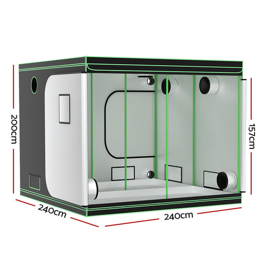 Green Fingers Grow Tent Kits 240x240x200cm Hydroponics Indoor Grow System Black GT-D-240X240X200-BK