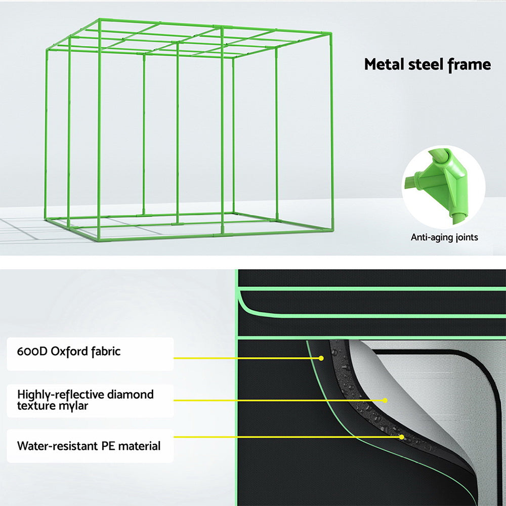 Green Fingers Grow Tent Kits 240x240x200cm Hydroponics Indoor Grow System Black GT-D-240X240X200-BK