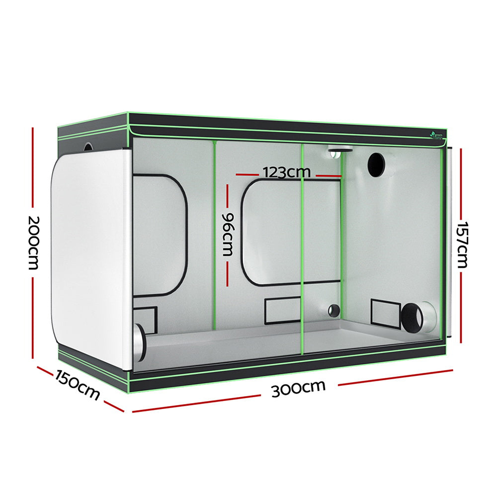 Green Fingers Grow Tent Kits 300x150x200cm Hydroponics Indoor Plant Grow System GT-D-300X150X200-BK
