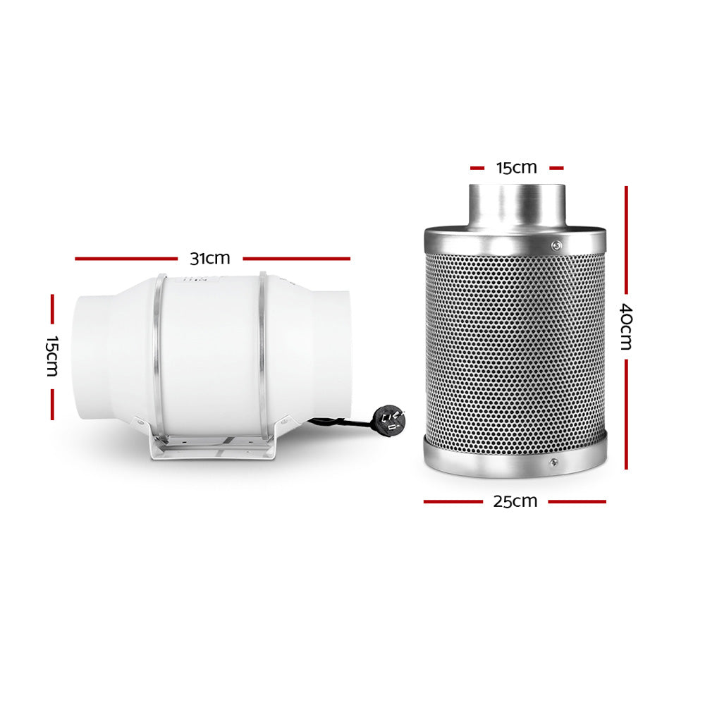 Greenfingers 6"Ventilation Kit Fan Grow Tent Kit Carbon Filter Duct Speed Controlled,Greenfingers GT-KIT-DUCT-6IN