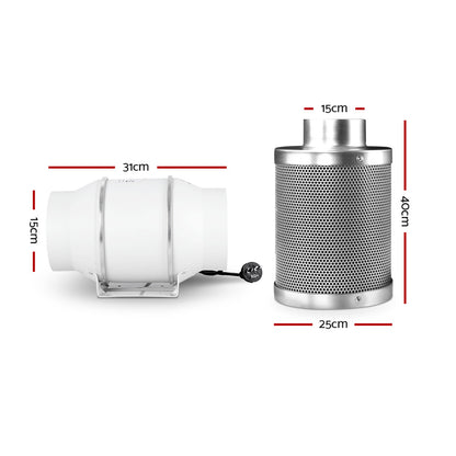 Greenfingers 6"Ventilation Kit Fan Grow Tent Kit Carbon Filter Duct Speed Controlled,Greenfingers GT-KIT-DUCT-6IN