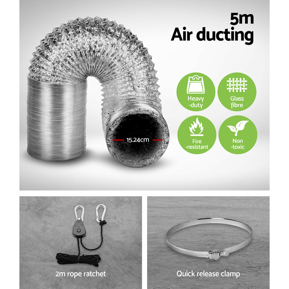 Greenfingers 6"Ventilation Kit Fan Grow Tent Kit Carbon Filter Duct Speed Controlled,Greenfingers GT-KIT-DUCT-6IN
