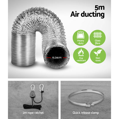 Greenfingers 6"Ventilation Kit Fan Grow Tent Kit Carbon Filter Duct Speed Controlled,Greenfingers GT-KIT-DUCT-6IN