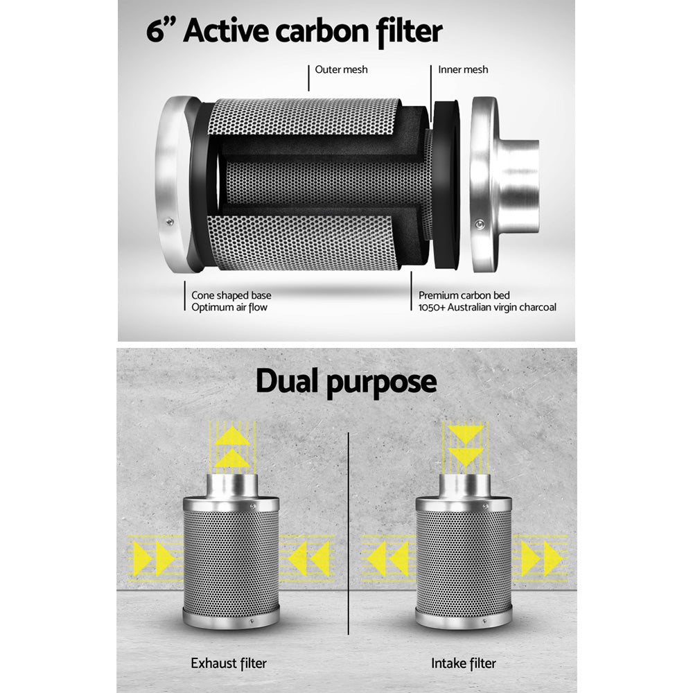 Greenfingers 6"Ventilation Kit Fan Grow Tent Kit Carbon Filter Duct Speed Controlled,Greenfingers GT-KIT-DUCT-6IN