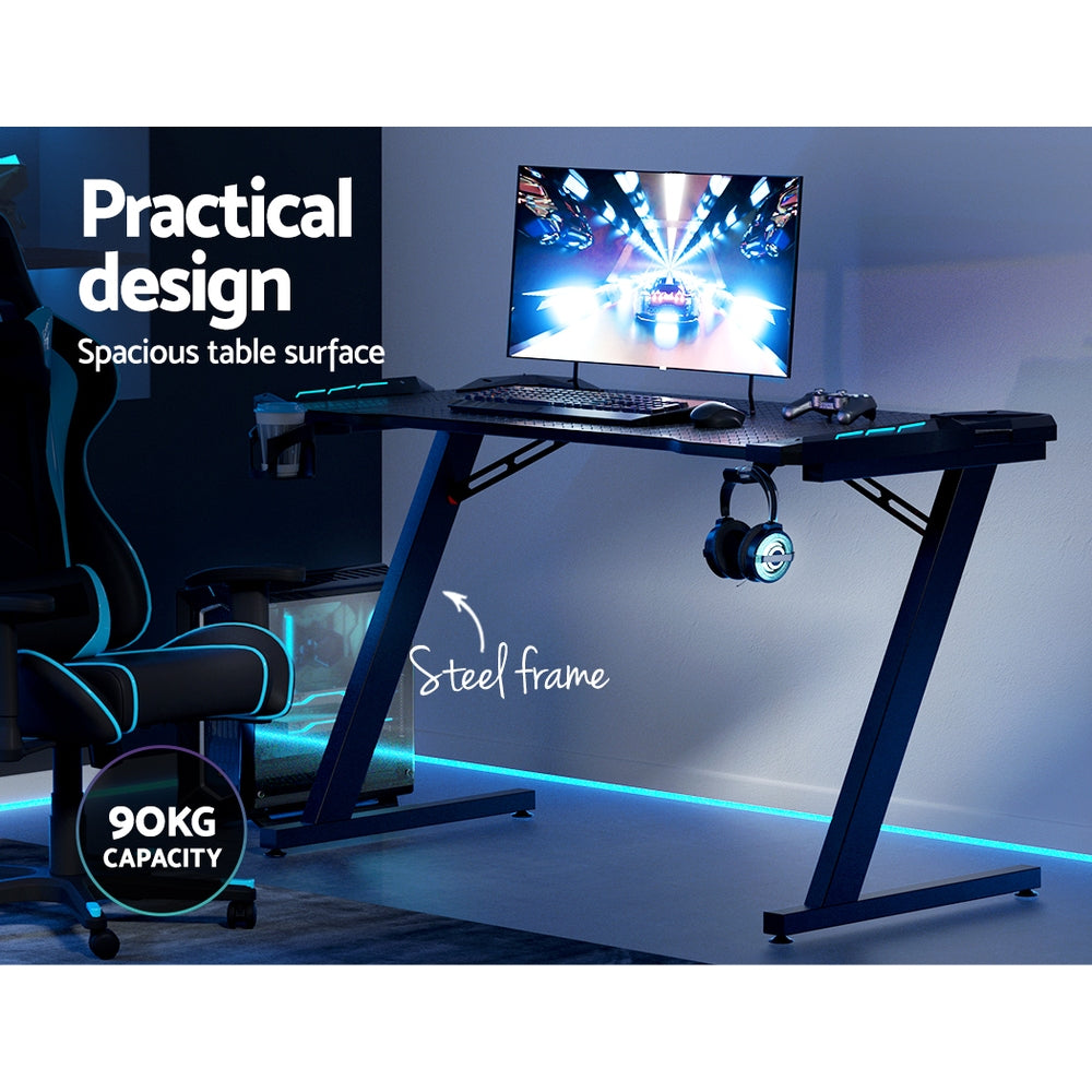 Artiss Gaming Desk Computer Desks LED Light 120CM GTABLE-B-RGB-120-BK