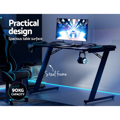 Artiss Gaming Desk Computer Desks LED Light 120CM GTABLE-B-RGB-120-BK