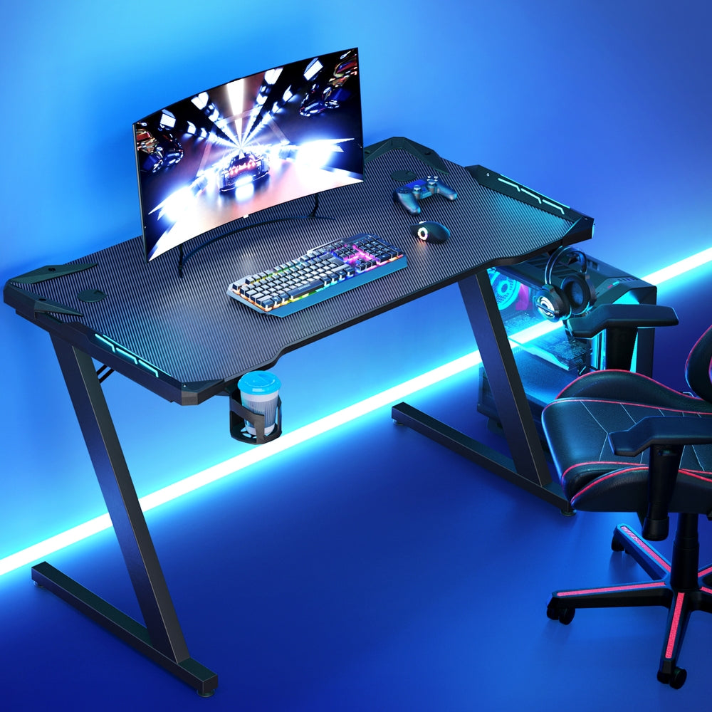 Artiss Gaming Desk Computer Desks LED Light 120CM GTABLE-B-RGB-120-BK