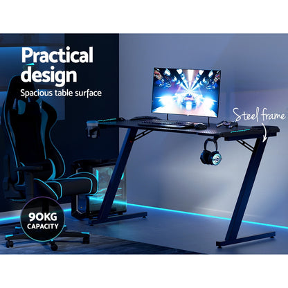 Artiss Gaming Desk Computer Desks LED Light 140CM GTABLE-B-RGB-140-BK