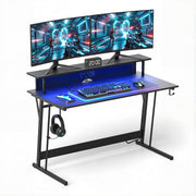 Artiss Gaming Desk with LED Lights Computer Desk Table with Monitor Shelf Power 120cm GTABLE-C-25181-BK