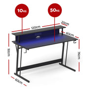 Artiss Gaming Desk with LED Lights Computer Desk Table with Monitor Shelf Power 120cm GTABLE-C-25181-BK