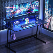 Artiss Gaming Desk with LED Lights Computer Desk Table with Monitor Shelf Power 120cm GTABLE-C-25181-BK