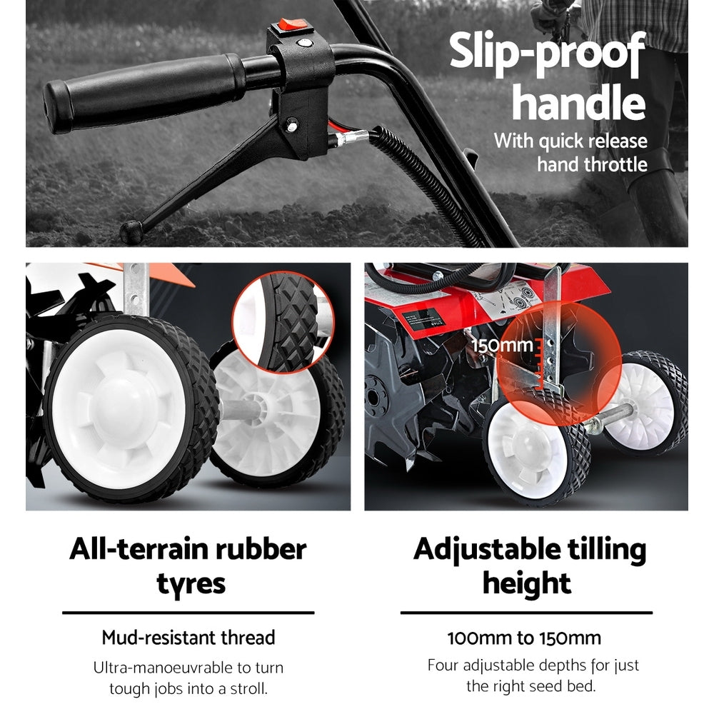 Giantz 65CC Tiller Garden Cultivator Rototiller 6 Blades Soil Plower Rotary Hoe GTC-65CC-OG