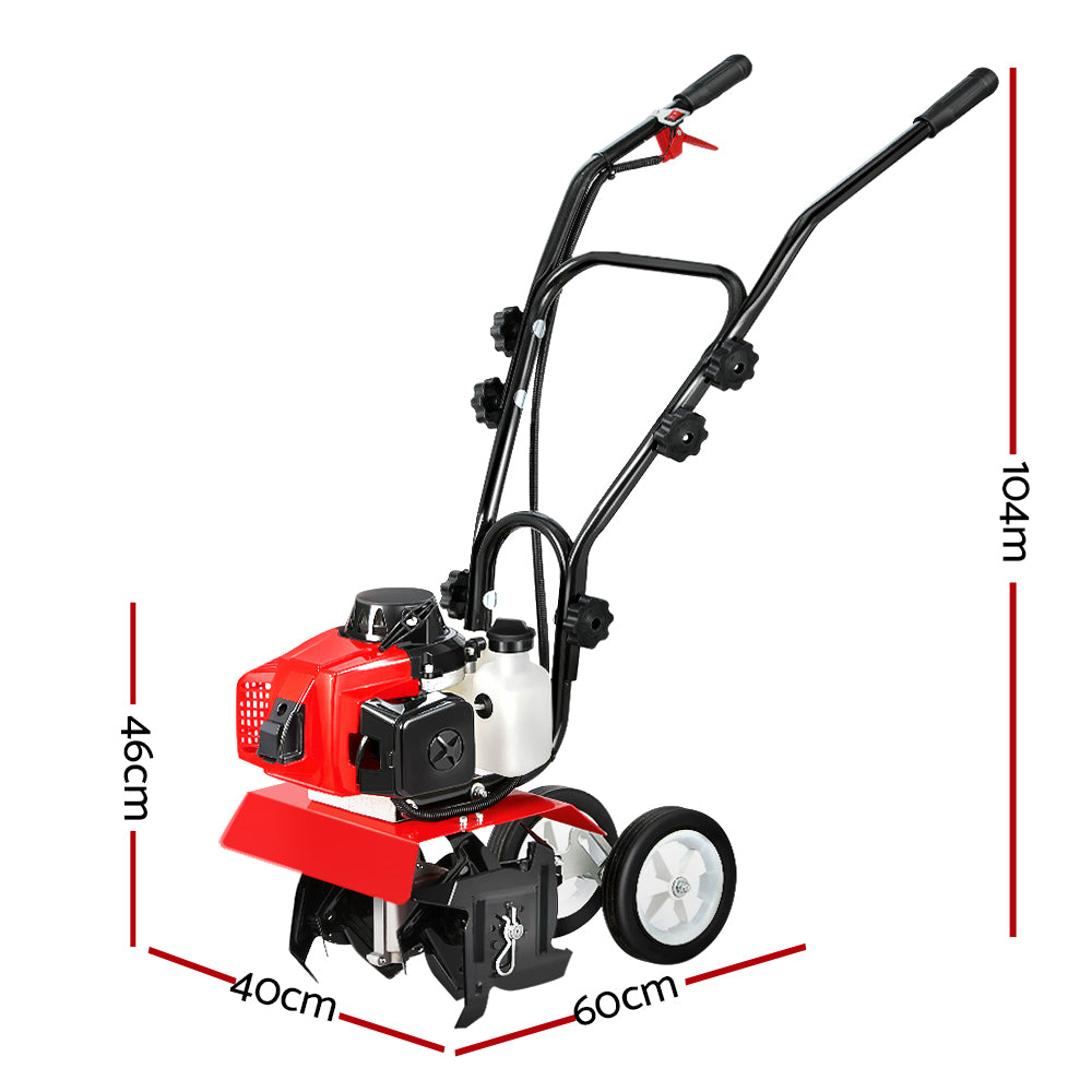 Giantz 63CC Tiller Garden Cultivator Rototiller 4 Blades Soil Plower Rotary Hoe GTC-EITW-4B-N-RD