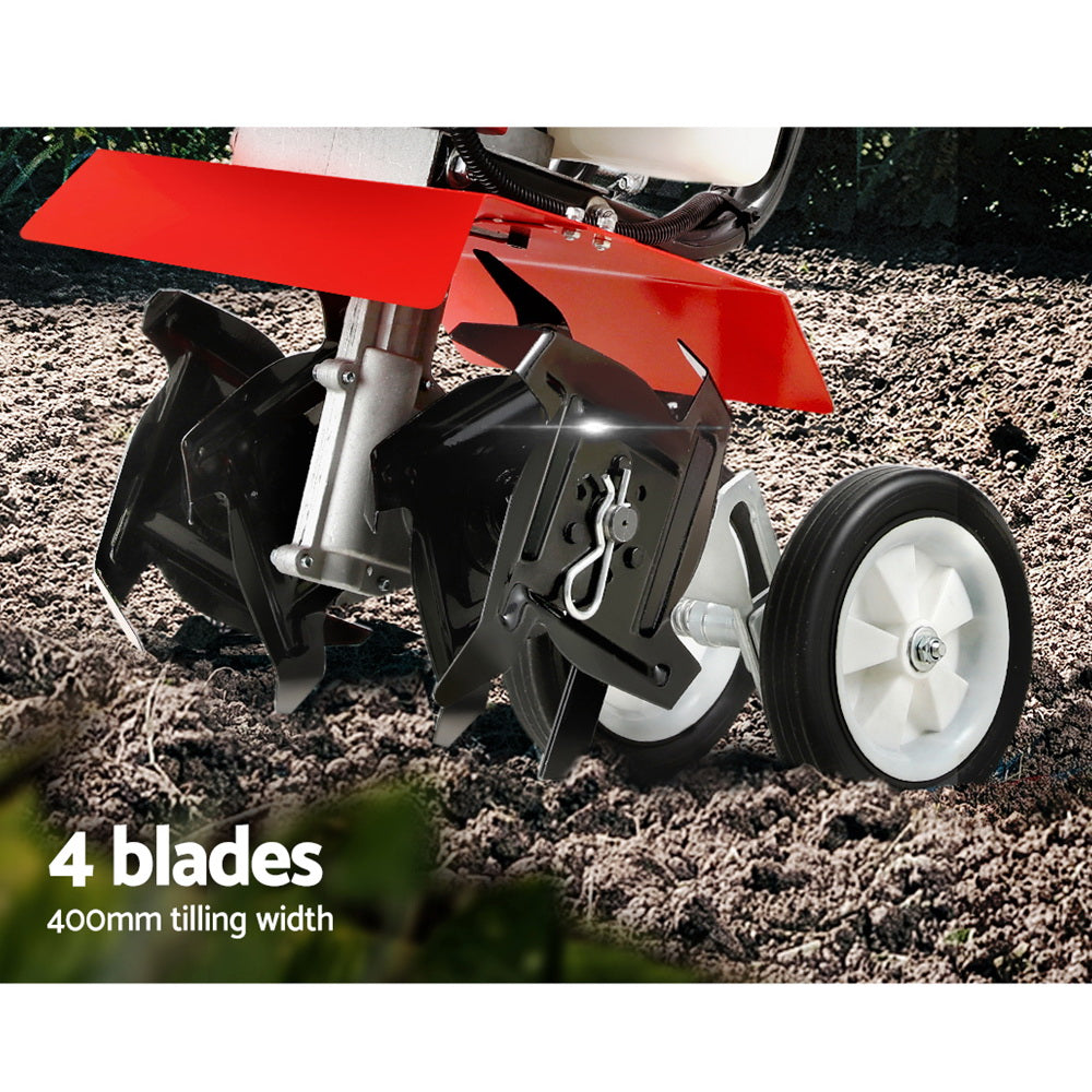 Giantz 63CC Tiller Garden Cultivator Rototiller 4 Blades Soil Plower Rotary Hoe GTC-EITW-4B-N-RD