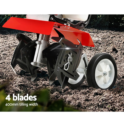 Giantz 63CC Tiller Garden Cultivator Rototiller 4 Blades Soil Plower Rotary Hoe GTC-EITW-4B-N-RD