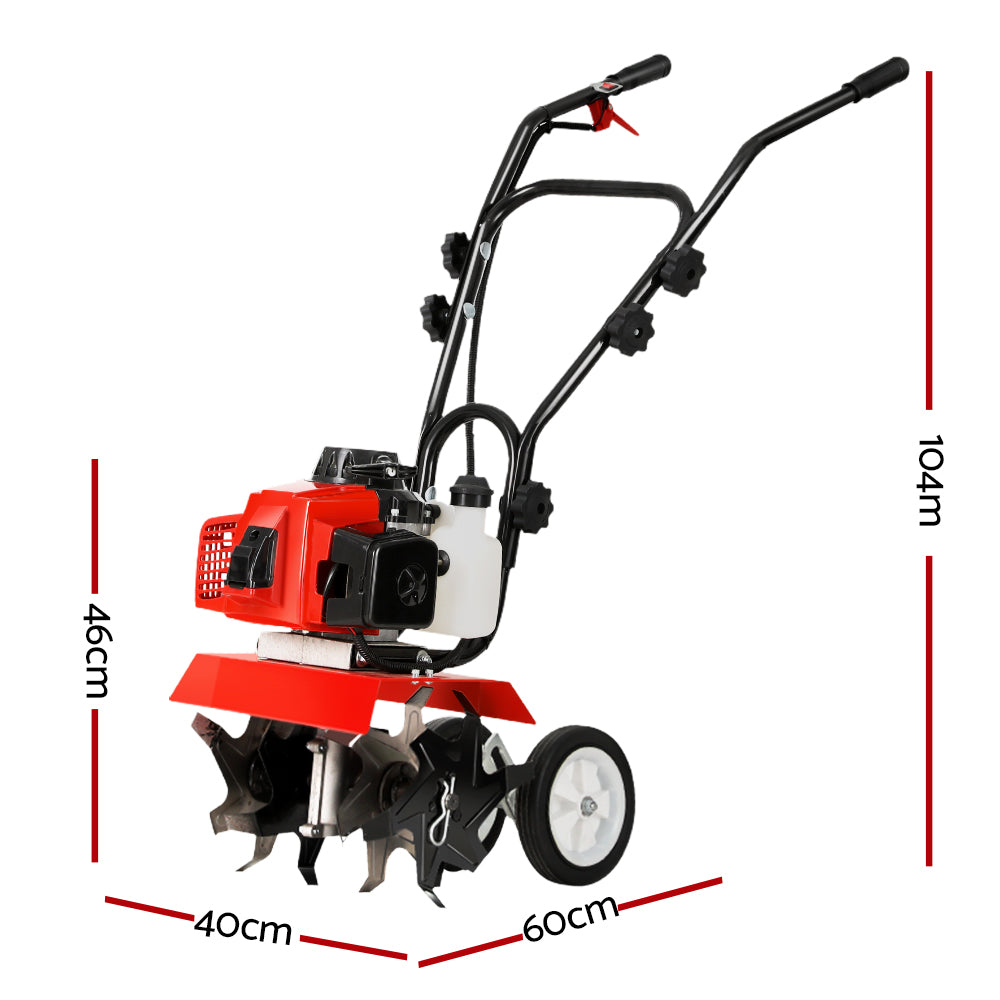 Giantz 63CC Tiller Garden Cultivator Rototiller 4 Blades Soil Plower Rotary Hoe GTC-EITW-6B-N-RD