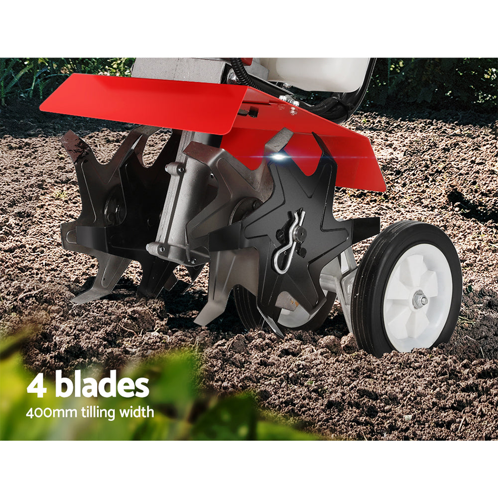 Giantz 63CC Tiller Garden Cultivator Rototiller 4 Blades Soil Plower Rotary Hoe GTC-EITW-6B-N-RD