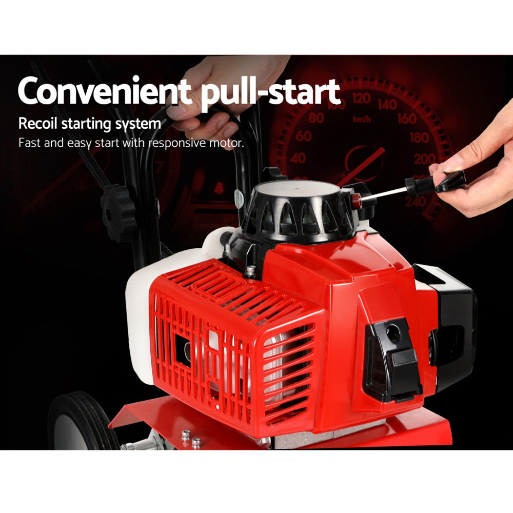 Giantz 63CC Tiller Garden Cultivator Rototiller 4 Blades Soil Plower Rotary Hoe GTC-EITW-6B-N-RD