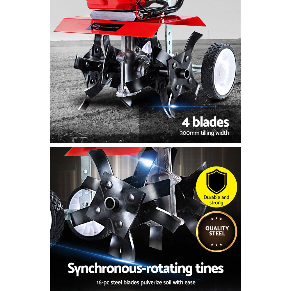 Giantz 65CC Tiller Rototiller Garden Cultivator 4 Blades Soil Power Rotary Hoe GTC-ET-4B-OG