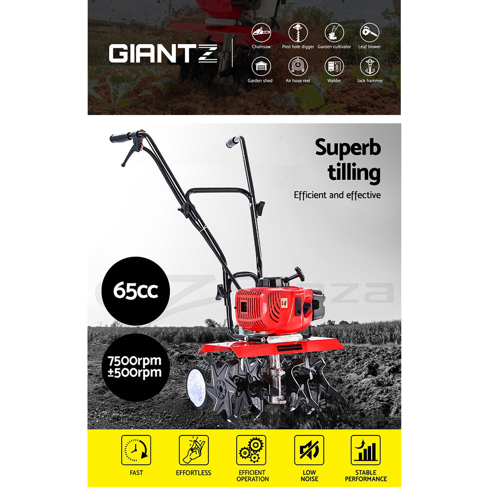 Giantz 65CC Tiller Rototiller Garden Cultivator 6 Blades Soil Power Rotary Hoe GTC-ET-6B-OG