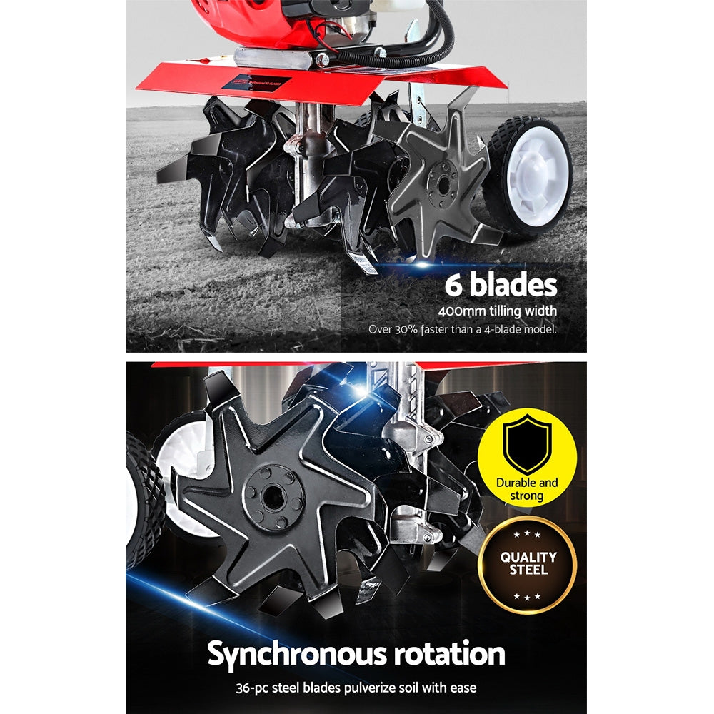 Giantz 65CC Tiller Rototiller Garden Cultivator 6 Blades Soil Power Rotary Hoe GTC-ET-6B-OG