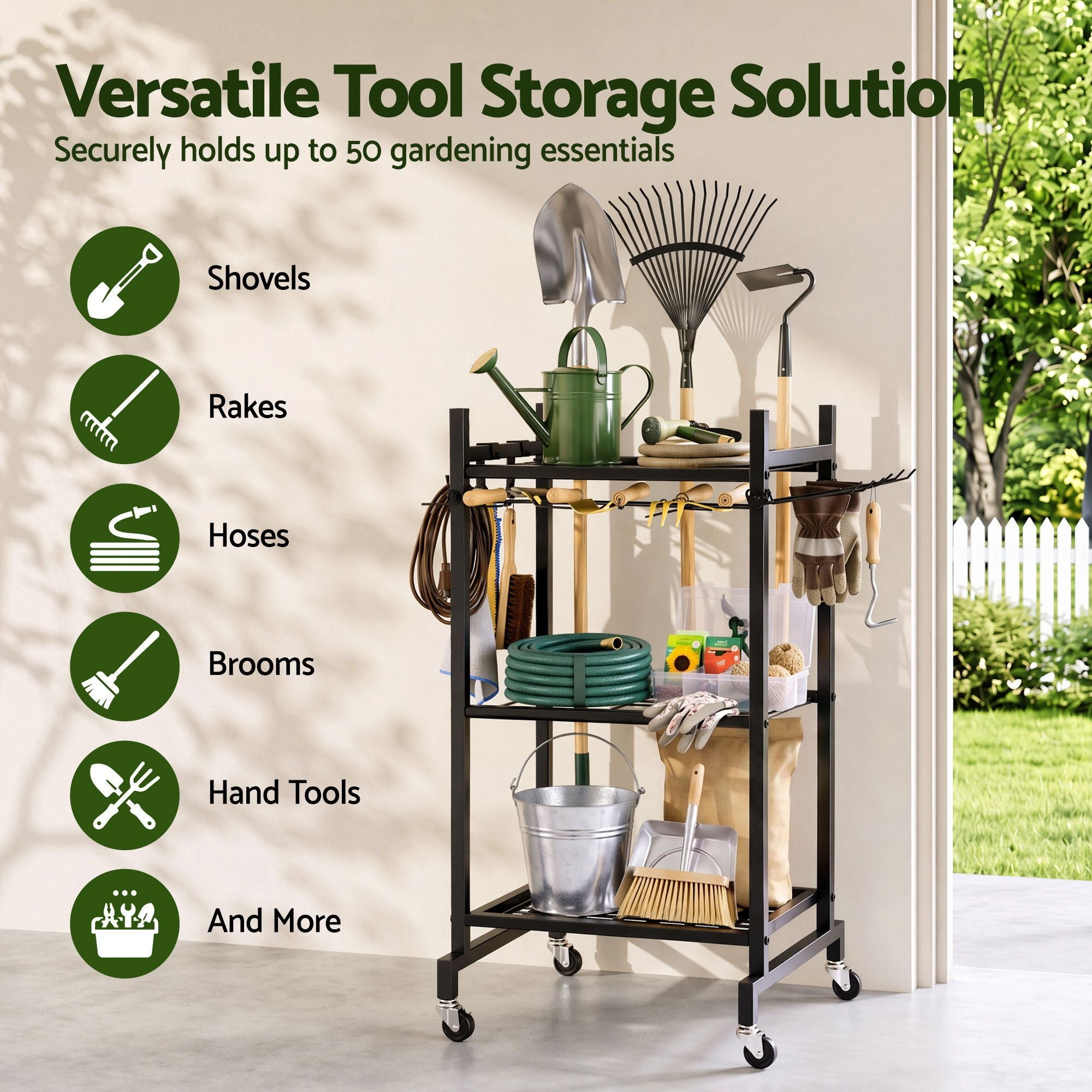 Gardeon Garden Tool Organizer with Wheels Heavy Duty Garage Yard Storage Cart